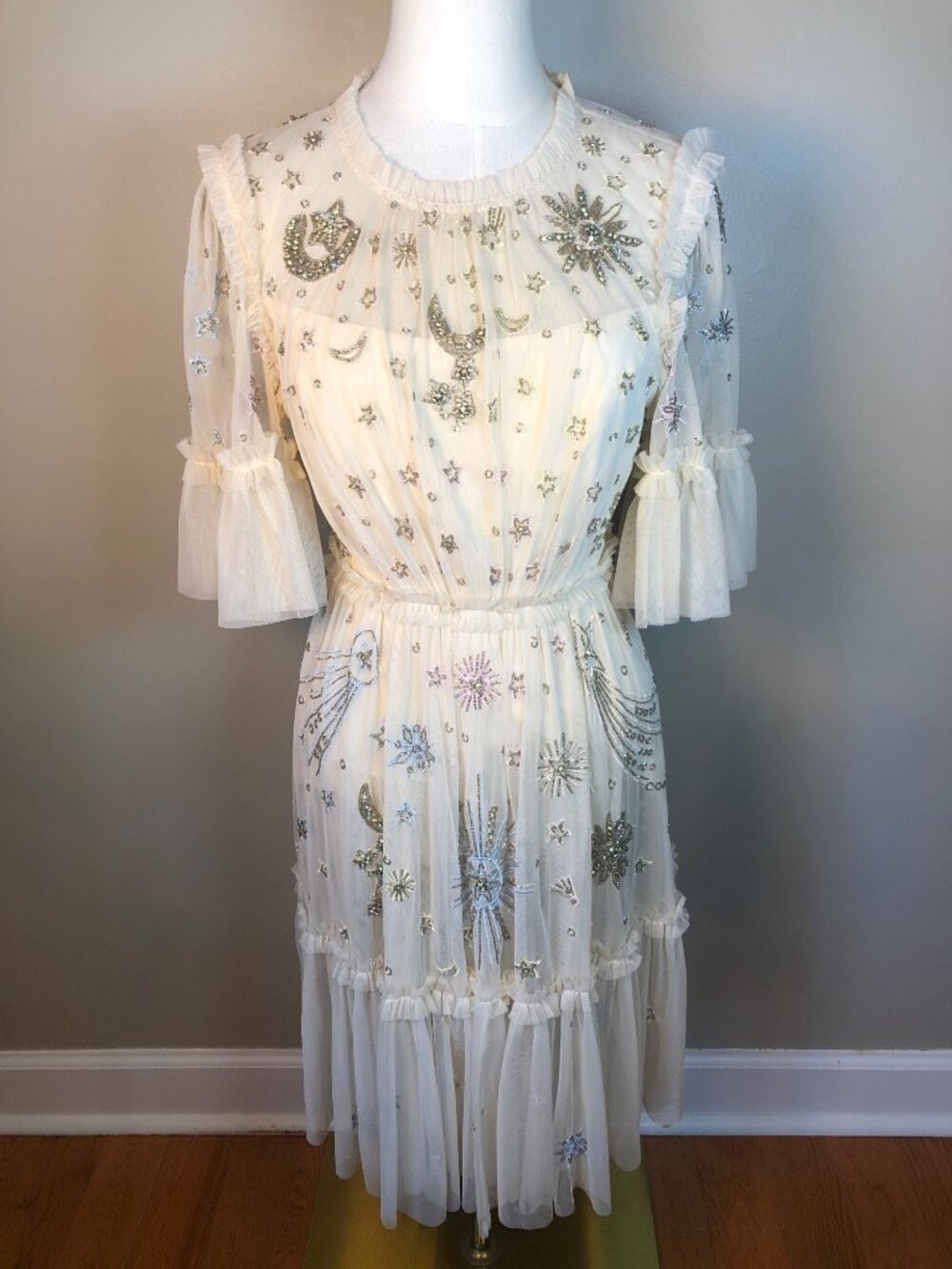 Needle & Thread x Jasmine Hemsley Ether Dress Champagne Celestial Size 6 US